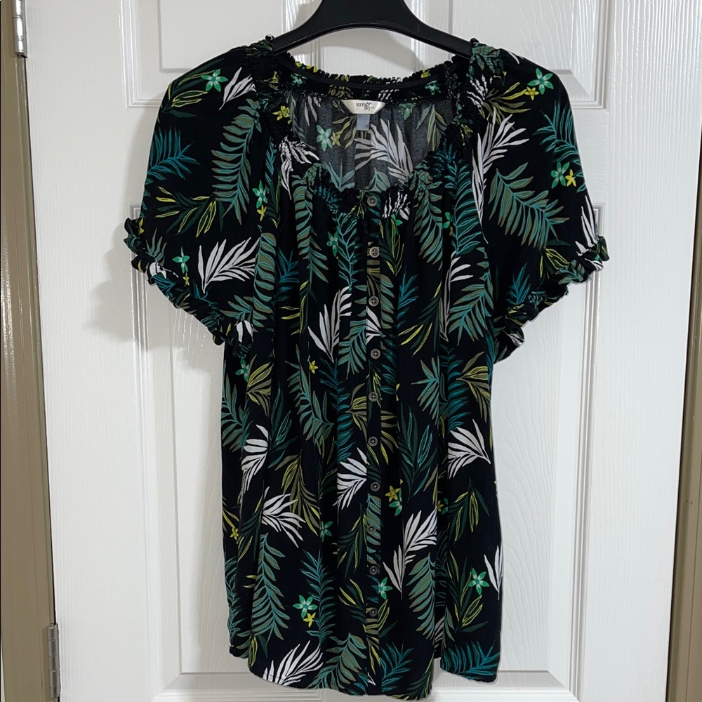 Floral Black and Green Women's Top
